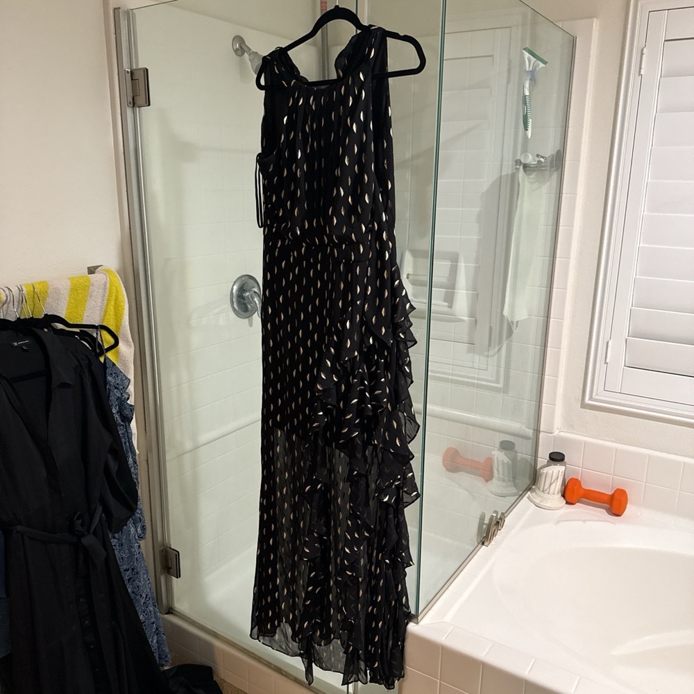 H by Halston Asymmetrical Black and Gold Dress